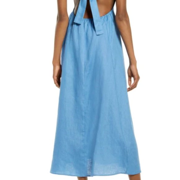 REFORMATION STARFRUIT SLEEVELESS OPEN BACK LINEN PARISIAN BLUE MIDI DRESS sz 12 - Picture 6 of 10